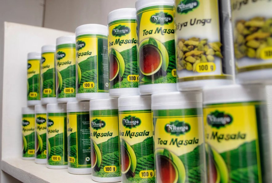 A shelf of spices branded Nitunze