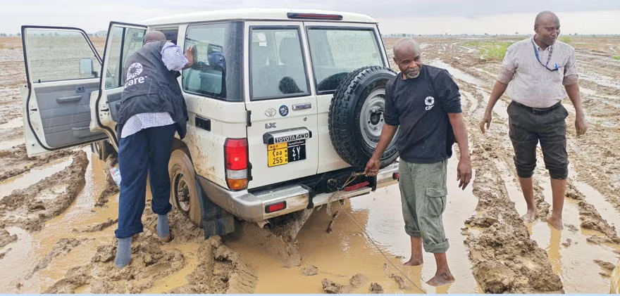 CARE Sudan vehicle stuck in mud